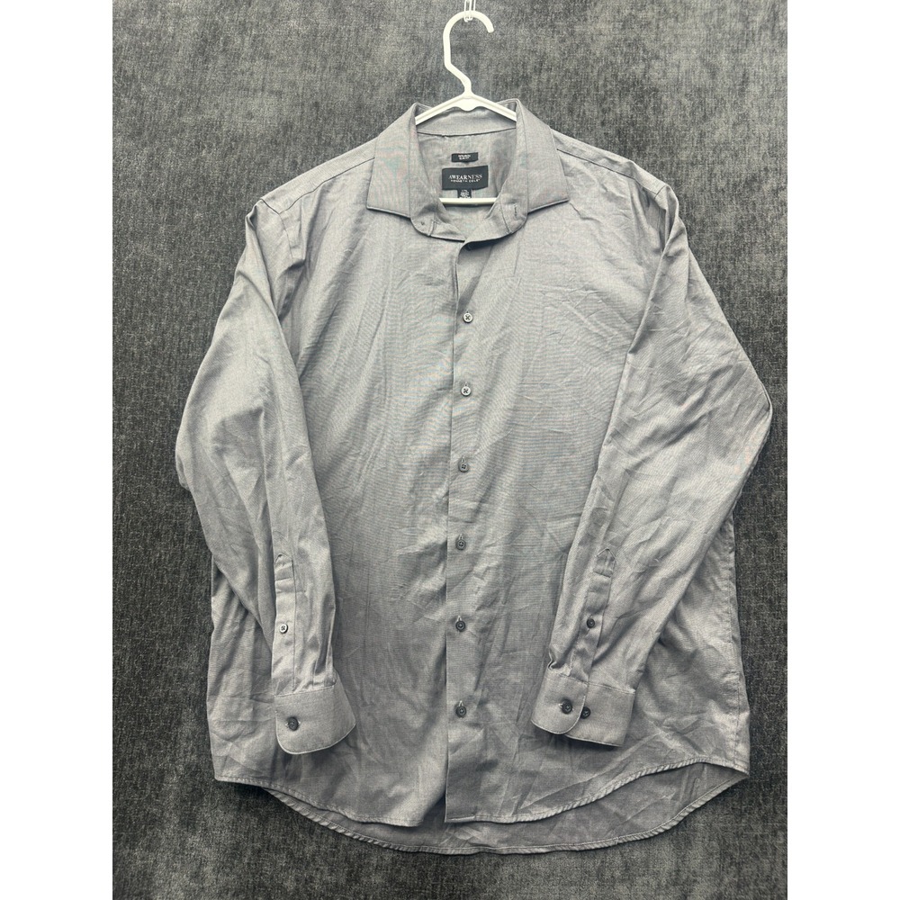 Kenneth Cole Awearness Dress Shirt Men 17.5(36-37) Gray Cotton Non Iron Slim Fit